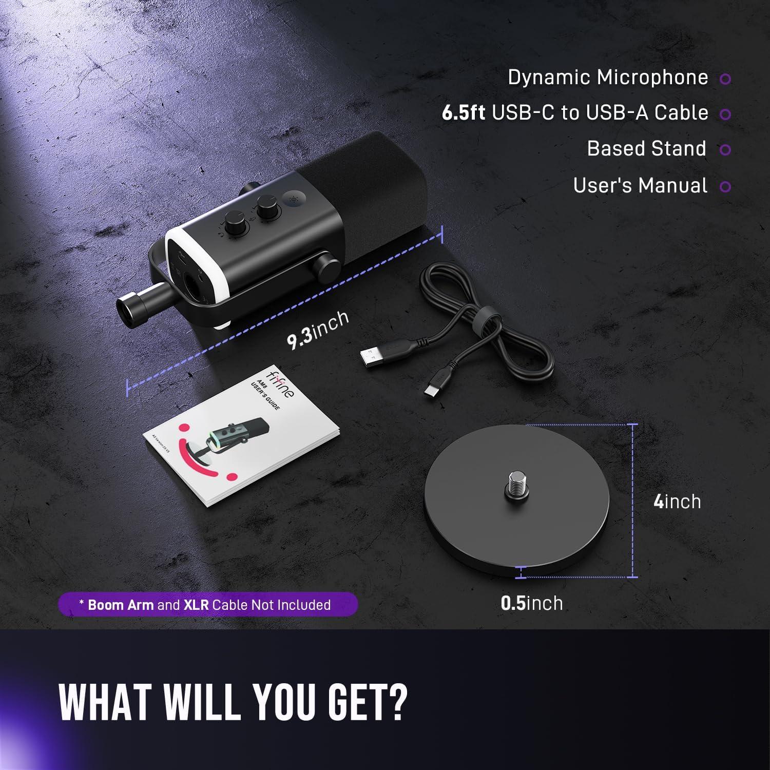 imageFIFINE USBXLR Dynamic Microphone for Podcast Recording PC Computer Gaming Streaming Mic with RGB Light Mute Button Headphones Jack Desktop Stand Vocal Mic for Singing YouTubeAmpliGame AM8Black