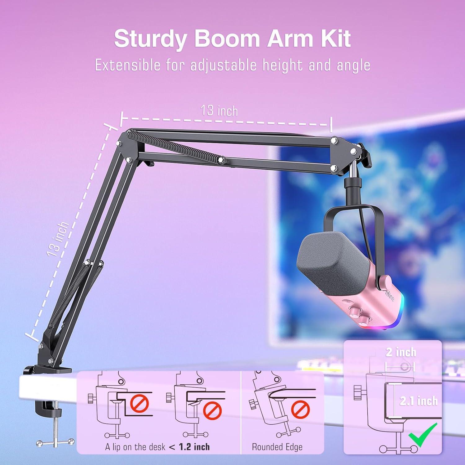 imageFIFINE XLRUSB Gaming Microphone Set Dynamic PC Mic for Streaming Podcasting Computer RGB Mic Kit with Boom Arm Stand Mute Button Headphones Jack for Recording Vocal VoiceOverAmpliGame AM8TPink