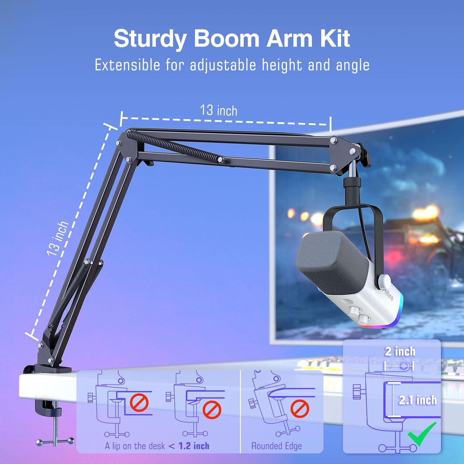 imageFIFINE XLRUSB Gaming Microphone Set Dynamic PC Mic for Streaming Podcasting Computer RGB Mic Kit with Boom Arm Stand Mute Button Headphones Jack for Recording Vocal VoiceOverAmpliGame AM8TWhite