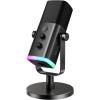 imageFIFINE USBXLR Dynamic Microphone for Podcast Recording PC Computer Gaming Streaming Mic with RGB Light Mute Button Headphones Jack Desktop Stand Vocal Mic for Singing YouTubeAmpliGame AM8Black