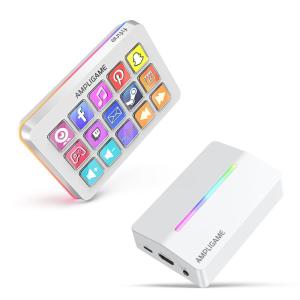 imageAmpliGame FIFINE Gaming Controller with 4K Capture Card Kit Streaming Keyboard with 15 Shortcuts Macro Keys 1080P Capture Card with HDMI Port RGB Compatible with SwitchXBOXPS5PC D6V3 White