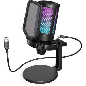 imageAmpliGame Fifine USB Microphone for PC Gaming Computer Desktop Streaming Microphone with Mute Button Gain Knob for Video Podcast RGB Mic for PS4PS5 Laptop A6NEO