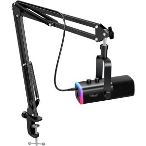 imageFIFINE XLRUSB Gaming Microphone Set Dynamic PC Mic for Streaming Podcasting Computer RGB Mic Kit with Boom Arm Stand Mute Button Headphones Jack for Recording Vocal VoiceOverAmpliGame AM8TBlack