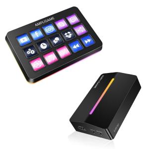 imageFifine AmpliGame Stream Controller with Video Capture Card Bundle Gaming Keyboard with 15 Macro Keys Trigger Actions 4K HDMI Capture Card Set Compatible with PS4PS5 OBS Studio D6V3 Black